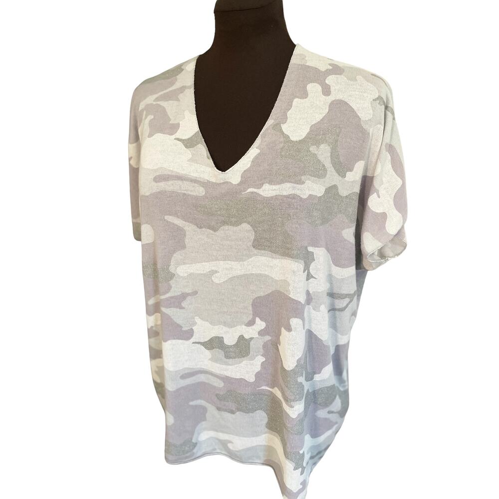 Fab'rik cammo blush pink, grey metallic, Sweater‎ top Oversized Small, SOFT